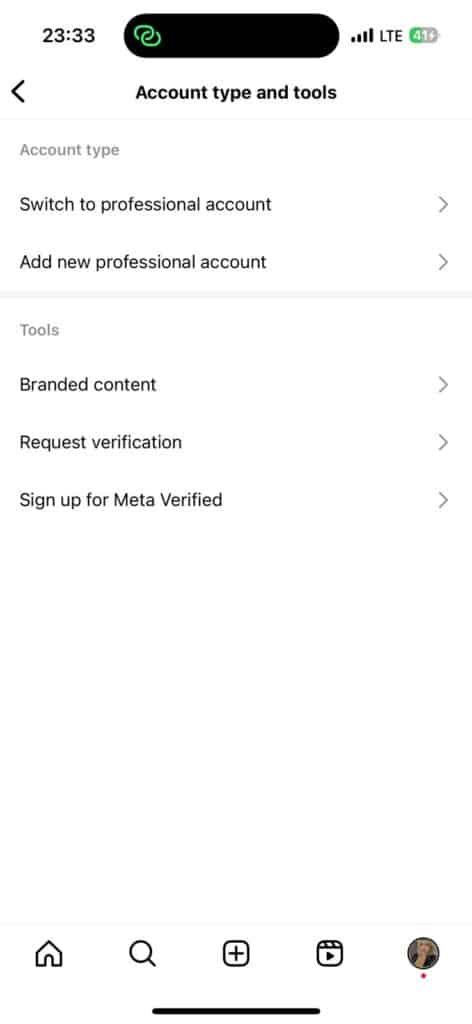 account type and tools instagram