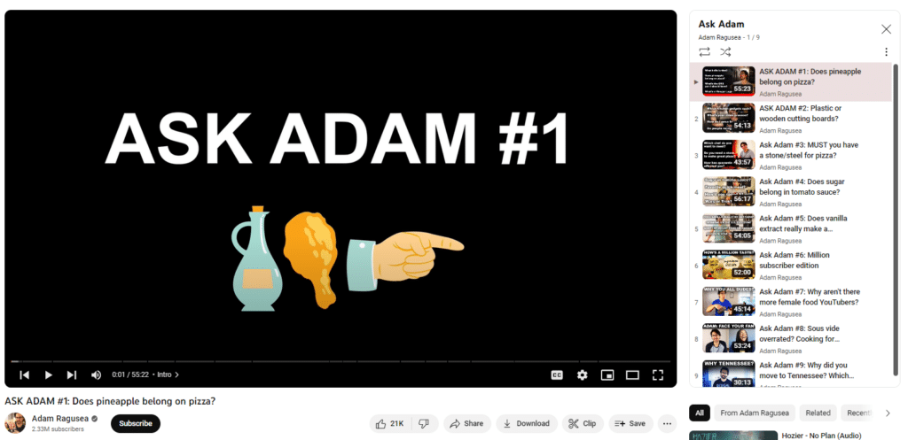 Adam Ragusea ask adam series playlist