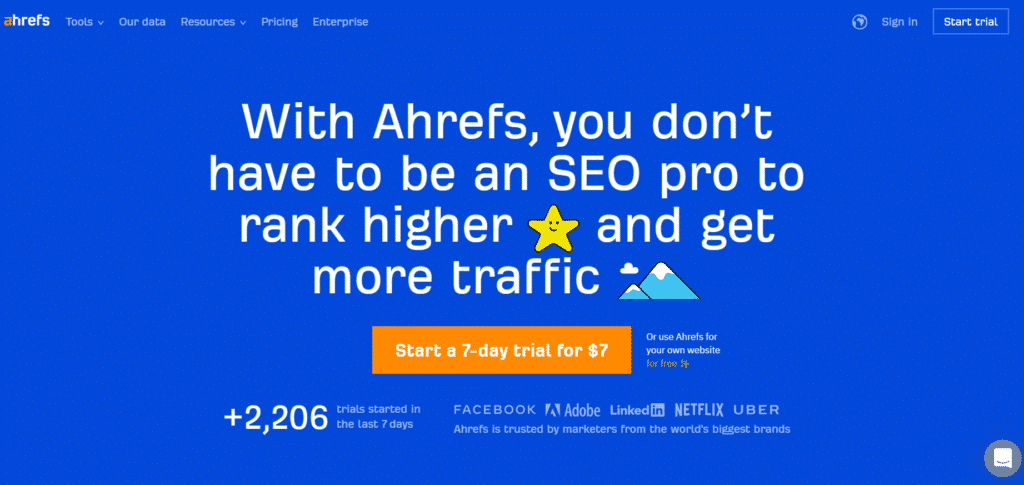 Ahrefs landing page