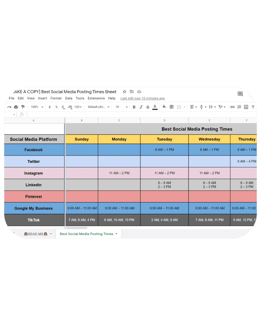 best times to post on social media sheet