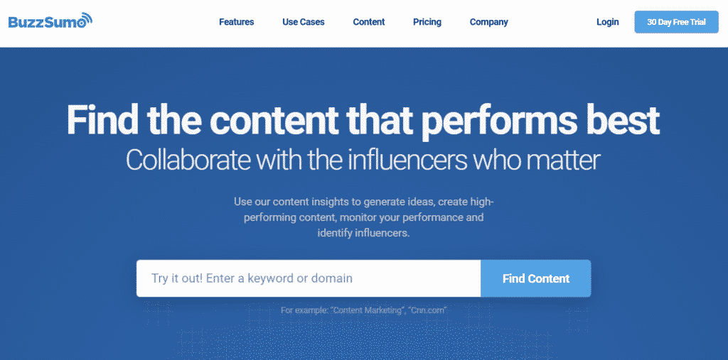 Buzzsumo's landing page