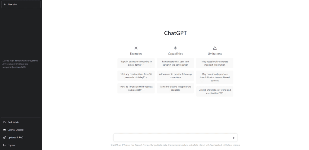 ChatGPT dashboard