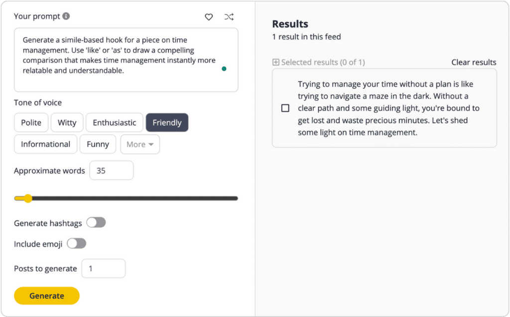 creative hook generated with SocialBee's AI