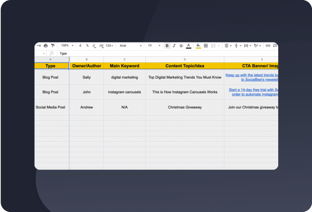 Editorial calendar template