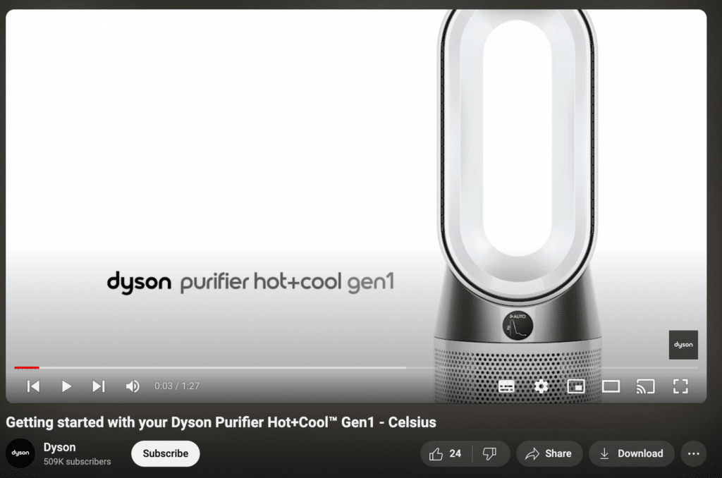 screenshot of dyson getting started video
