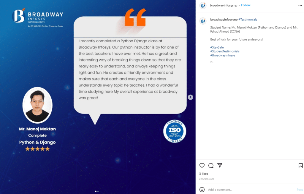 Instagram carousel testimonial