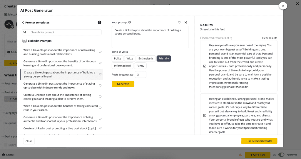 linkedin socialbee ai post generator