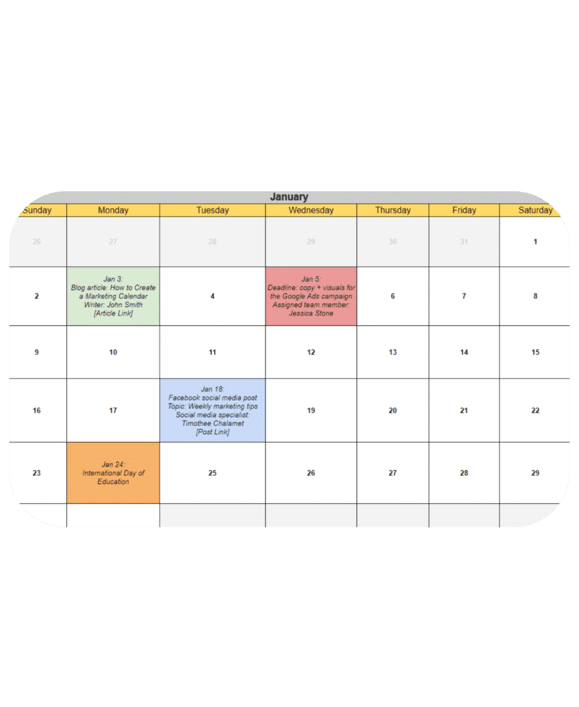 marketing calendar template