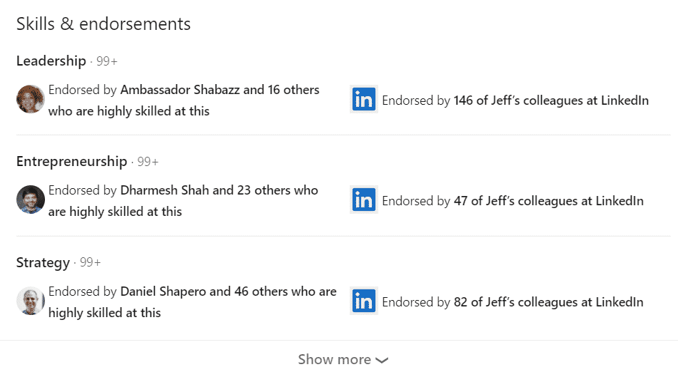 Skills and endorsements
