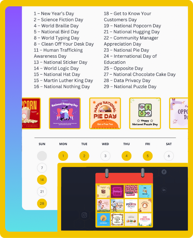 Social media calendar with holidays by SocialBee