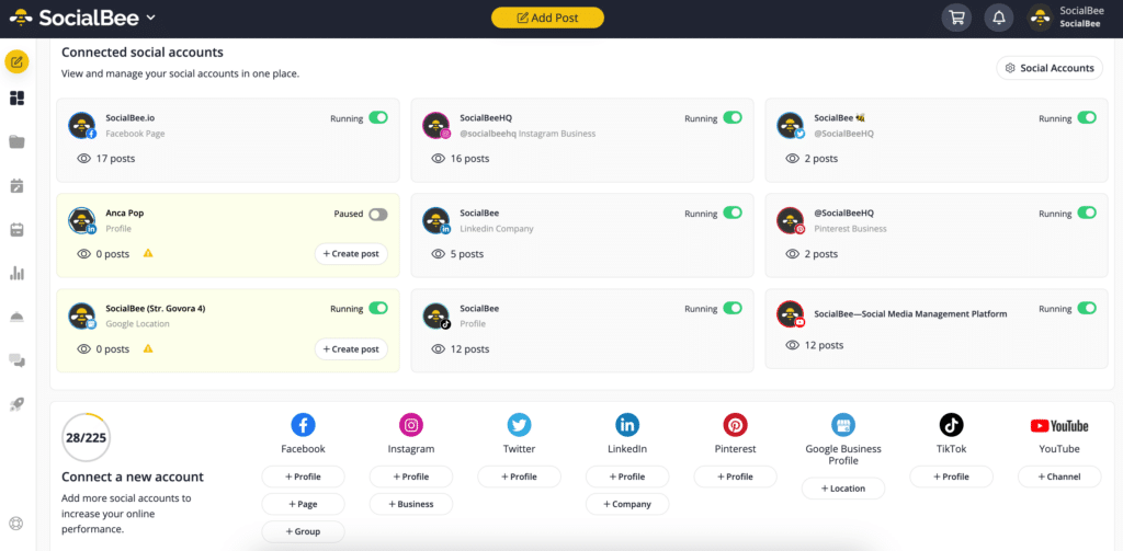 SocialBee new dashboard