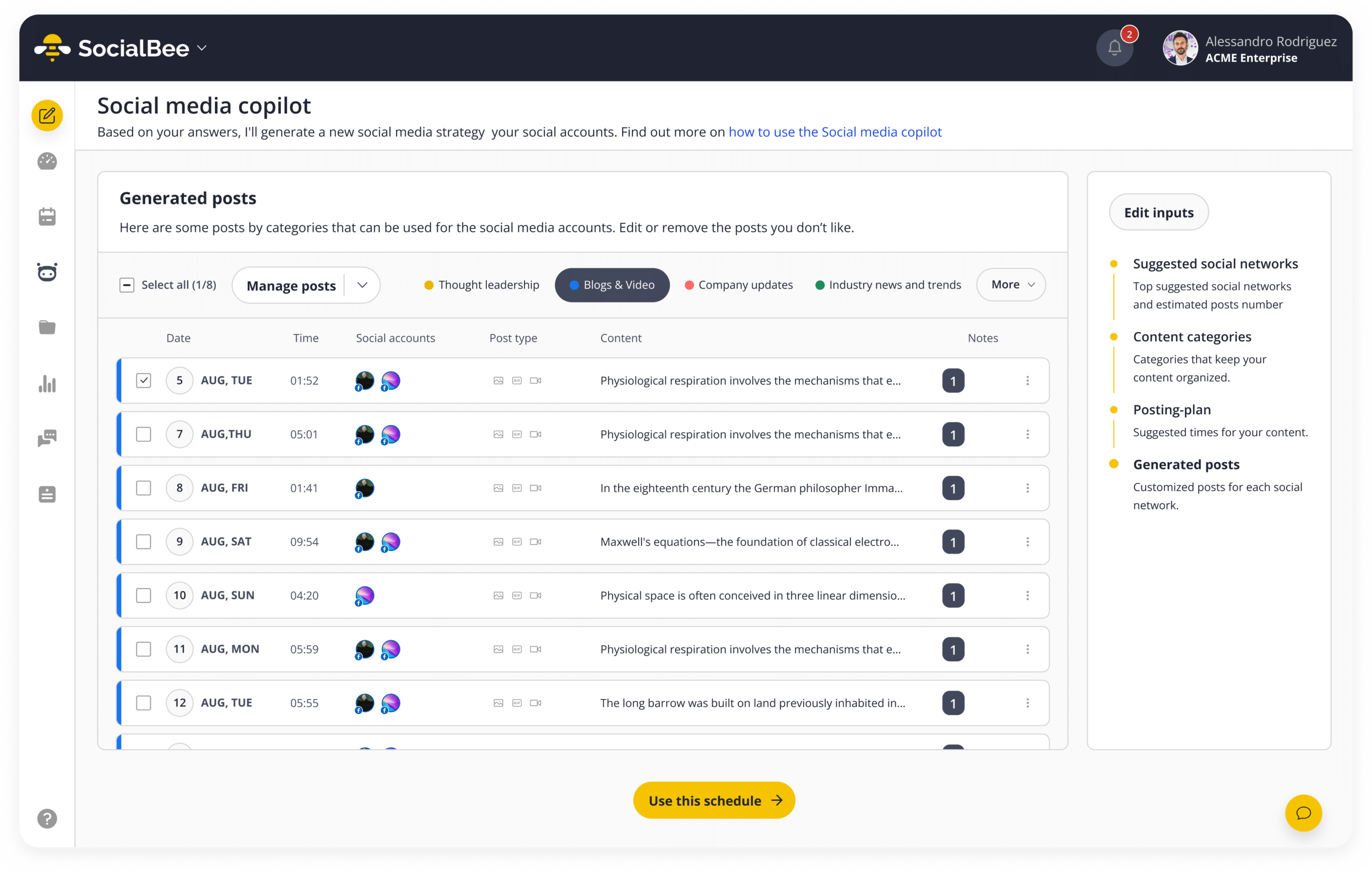 SocialBee social Media Copilot posts