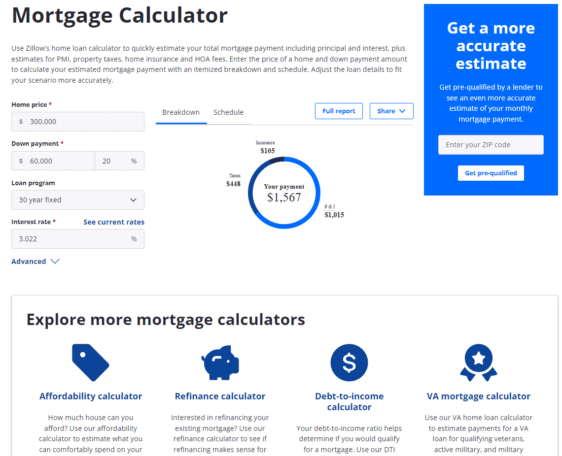 Zillow calculator