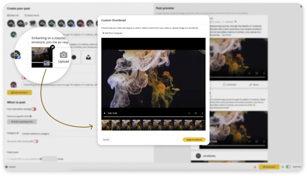 SocialBee custom video thumbnails