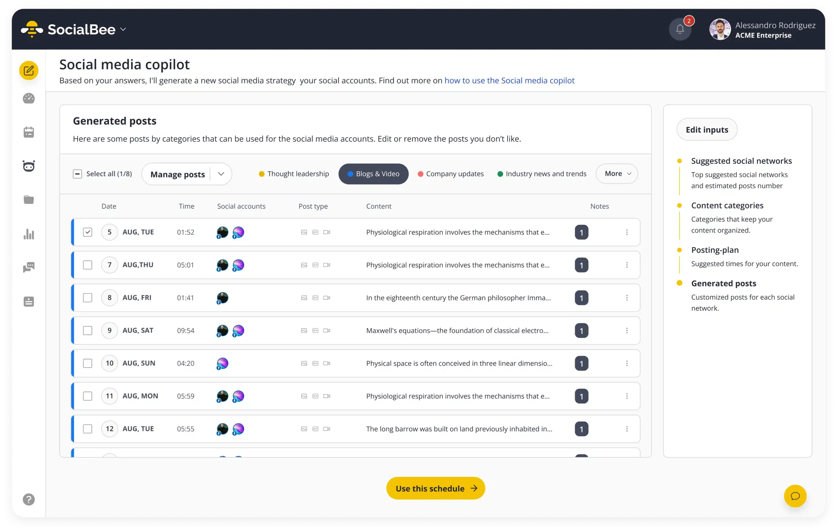 SocialBee social Media Copilot posts