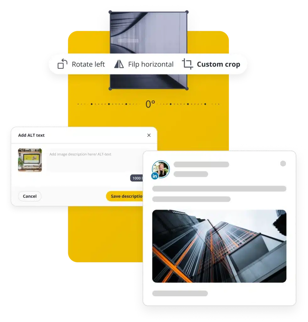 SocialBee visual editing features for LinkedIn images